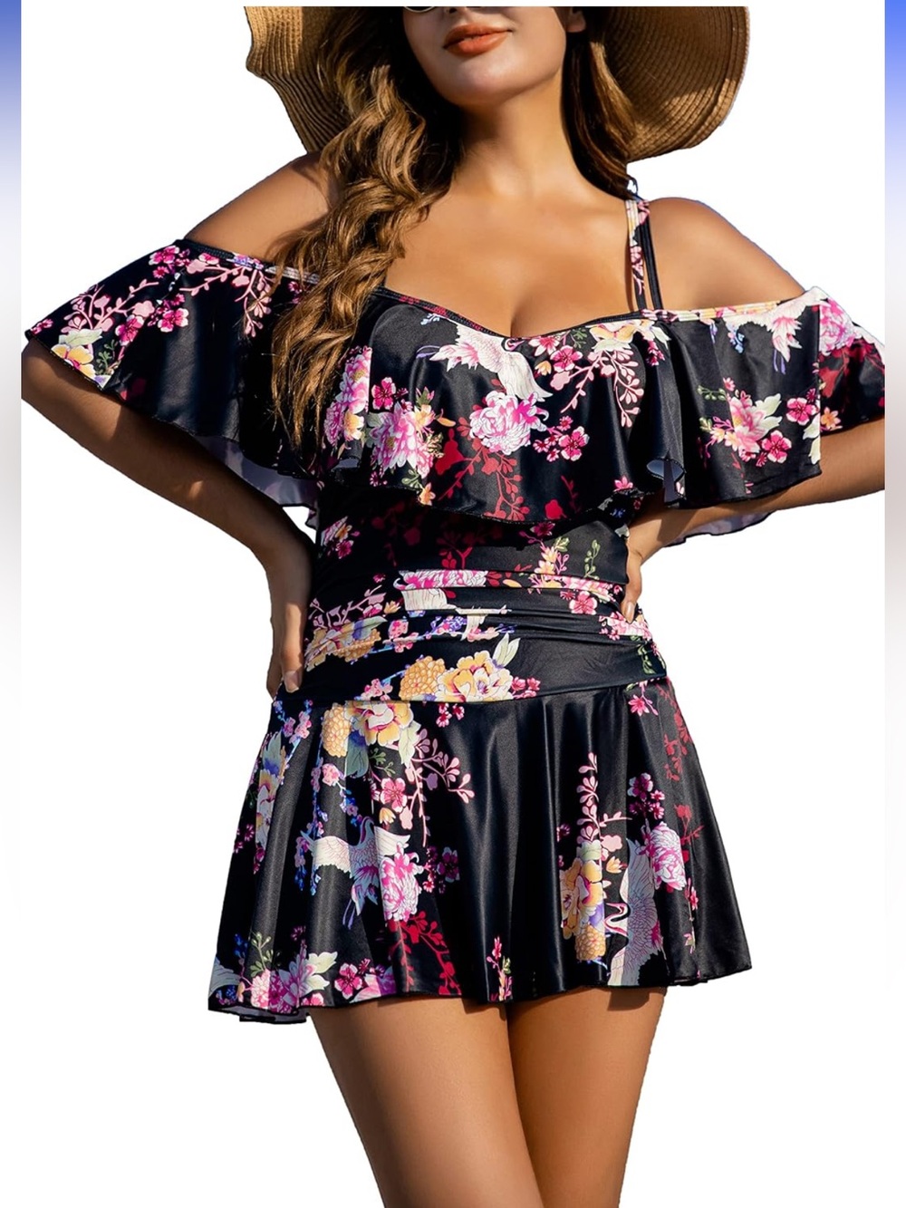 Cocopear Black Floral One-Piece Swimdress new